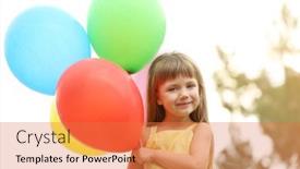  Presentation with balloons - PPT theme with little-girl-with-balloons-outside background and a coral colored foreground