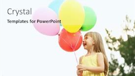  Presentation with balloons - Beautiful PPT theme featuring little-girl-with-balloons-outside backdrop and a cool aqua colored foreground