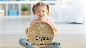  Presentation with clock - Presentation theme enhanced with little girl with big clock background and a coral colored foreground