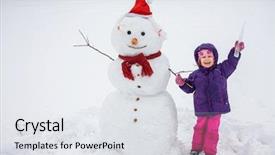  Presentation with snowman - Audience pleasing slide set consisting of little girl with big snowman in winter day backdrop and a white colored foreground