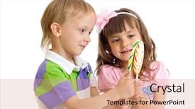  Presentation with candy - Slides enhanced with little girl with candy in studio isolated background and a coral colored foreground