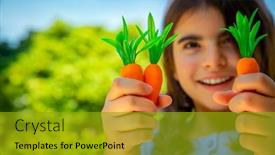  Presentation with vegan vegetarian diet - Slide set enhanced with little-girl-with-carrots-kids background and a gold colored foreground