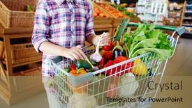  Presentation with vegetables - Colorful presentation theme enhanced with little-girl-with-cart-full backdrop and a coral colored foreground