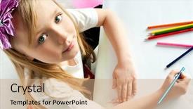  Presentation with colored pencils - PPT theme having little girl with colored pencils background and a coral colored foreground