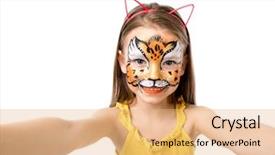  Presentation with paint - Amazing PPT theme having little girl with colorful paint backdrop and a coral colored foreground