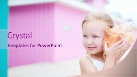  Presentation with shell - Amazing PPT theme having little girl with conch shell backdrop and a pink colored foreground