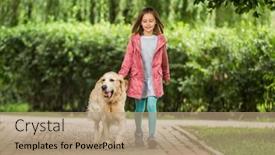  Presentation with dog - Colorful slide set enhanced with little-girl-with-dog-going backdrop and a coral colored foreground