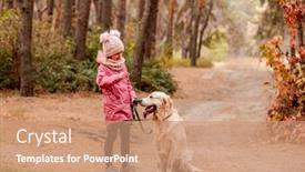 Presentation with forest - PPT layouts with little-girl-with-dog-running background and a coral colored foreground
