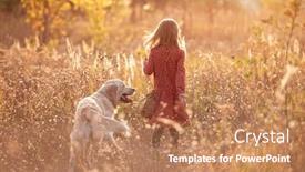  Presentation with nature - Amazing slides having little-girl-with-dog backdrop and a coral colored foreground