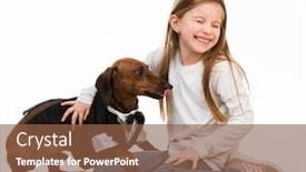  Presentation with dachshund - Presentation theme enhanced with little girl with dolittle girl with a dog breed dachshund isolated on white backgroundg background and a tawny brown colored foreground