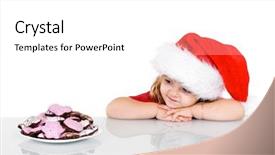  Presentation with gingerbread - Beautiful PPT theme featuring little girl with gingerbread cookies at christmas time - isolated with reflections backdrop and a white colored foreground