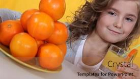  Presentation with orange juice - Theme enhanced with little girl with glass of orange juice background and a coral colored foreground