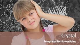  Presentation with messy - Cool new theme with little girl with headache against messy cloud doodle backdrop and a coral colored foreground