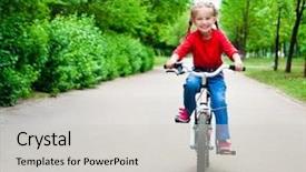  Presentation with bicycle - PPT layouts with little girl with her bicycle background and a light gray colored foreground