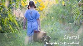  Presentation with suitcase - Beautiful PPT theme featuring little-girl-with-her-dog backdrop and a gray colored foreground
