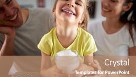  Presentation with family photo - Amazing PPT layouts having little-girl-with-her-parents backdrop and a coral colored foreground