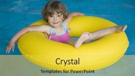  Presentation with swimming pool - PPT theme consisting of little girl with inner tube background and a yellow colored foreground