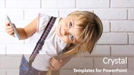  Presentation with light - Slide set consisting of little girl with mobile phone background and a coral colored foreground