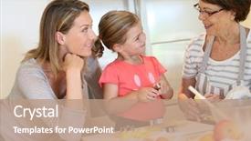  Presentation with baking cookies - Slides with little girl with mom and grandmother baking cookies at home background and a coral colored foreground