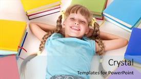  Presentation with open-book - PPT theme with girl with open book lying background and a light blue colored foreground