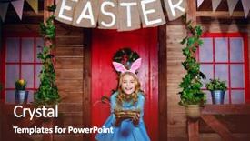  Presentation with happy holidays - Cool new slide deck with little girl with painted eggs backdrop and a tawny brown colored foreground