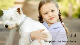  Presentation with dog - Slide set featuring little-girl-with-pigtails-holds and a coral colored foreground