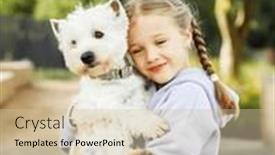  Presentation with dog - Slide deck enhanced with little-girl-with-pigtails-holds and a soft green colored foreground