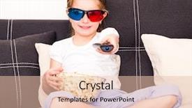  Presentation with remote - Presentation having little girl with popcorn in 3d glasses holding a remote control watching tv background and a lemonade colored foreground