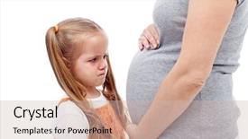  Presentation with tears - Presentation with little girl with pregnant mother background and a soft green colored foreground