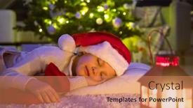  Presentation with girl christmas - Beautiful PPT theme featuring little girl with present sleeping under christmas tree backdrop and a coral colored foreground