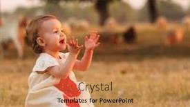  Presentation with suitcase - PPT theme featuring little girl with retro suitcase resting outdoor background and a coral colored foreground