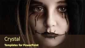  Presentation with creepy - PPT theme enhanced with little-girl-with-spooky-halloween background and a tawny brown colored foreground