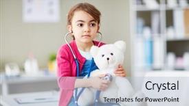  Presentation with esami medie girl power - PPT layouts consisting of little girl with stethoscope examining her teddybear background and a light blue colored foreground
