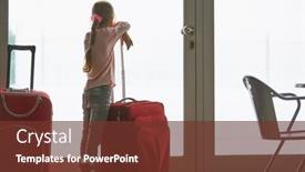  Presentation with airport terminal - Amazing PPT theme having little-girl-with-suitcase backdrop and a tawny brown colored foreground