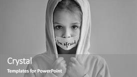  Presentation with grey black white - PPT theme consisting of little girl with taped mouth background and a gray colored foreground