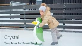  Presentation with ice rink - Theme consisting of little-girl-with-toy-penguin background and a sky blue colored foreground