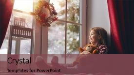  Presentation with red christmas holiday illustration - Audience pleasing slides consisting of little girl with toy teddy backdrop and a violet colored foreground