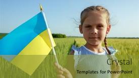  Presentation with independence day - PPT theme enhanced with little-girl-with-ukrainian-flag background and a gold colored foreground