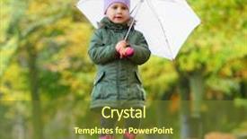  Presentation with rainy day - Presentation consisting of little girl with umbrella walking in the city park rainy day concept background and a tawny brown colored foreground