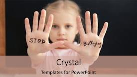  Presentation with bullying - Amazing PPT layouts having little girl with words stop backdrop and a coral colored foreground