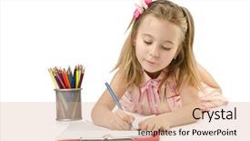  Presentation with pencils - Slide deck consisting of little girl writing with pencils background and a  colored foreground