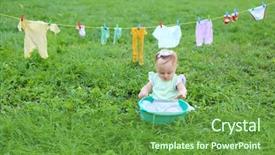  Presentation with wash - Presentation theme featuring little girl in a small basin with foam near the rope with wash clothes background and a tawny brown colored foreground