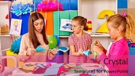  Presentation with mold - PPT theme with little girls and teacher mold background and a  colored foreground