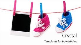  Presentation with birthday invitation - Colorful slide deck enhanced with little girls birthday invitation - baby bootees and photo hanging backdrop and a white colored foreground