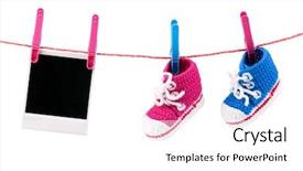  Presentation with birthday invitation - Colorful slide deck enhanced with little girls birthday invitation - baby bootees and photo hanging backdrop and a white colored foreground