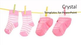  Presentation with pink white - Slides consisting of little girls birthday invitation - pink baby socks on rope background and a  colored foreground