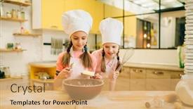  Presentation with butter - Presentation design with little girls cooking in caps adds butter to the bowl background and a coral colored foreground