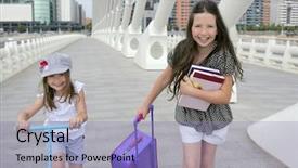  Presentation with books - Beautiful presentation theme featuring little girls going to school backdrop and a  colored foreground