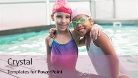  Presentation with swimming pool - Slides enhanced with little girls in the swimming background and a  colored foreground