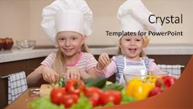  Presentation with healthy food - Colorful slide deck enhanced with little girls preparing healthy food backdrop and a  colored foreground